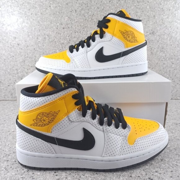 Nike Air Jordan 1 Mid University Gold White Sneakers Shoes - Picture 1 of 15